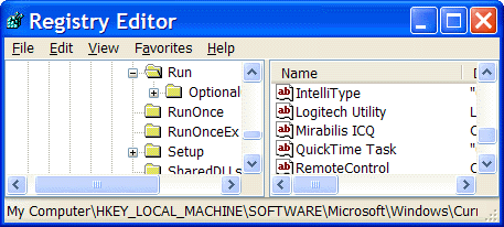 Startup entries from the registry